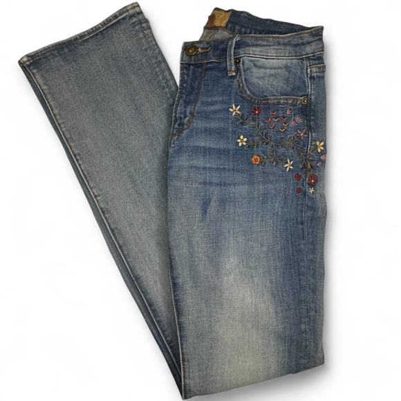 DRIFTWOOD Bootcut Blue Jeans with Colorful Floral Embroidery Size 26 - Picture 5 of 9